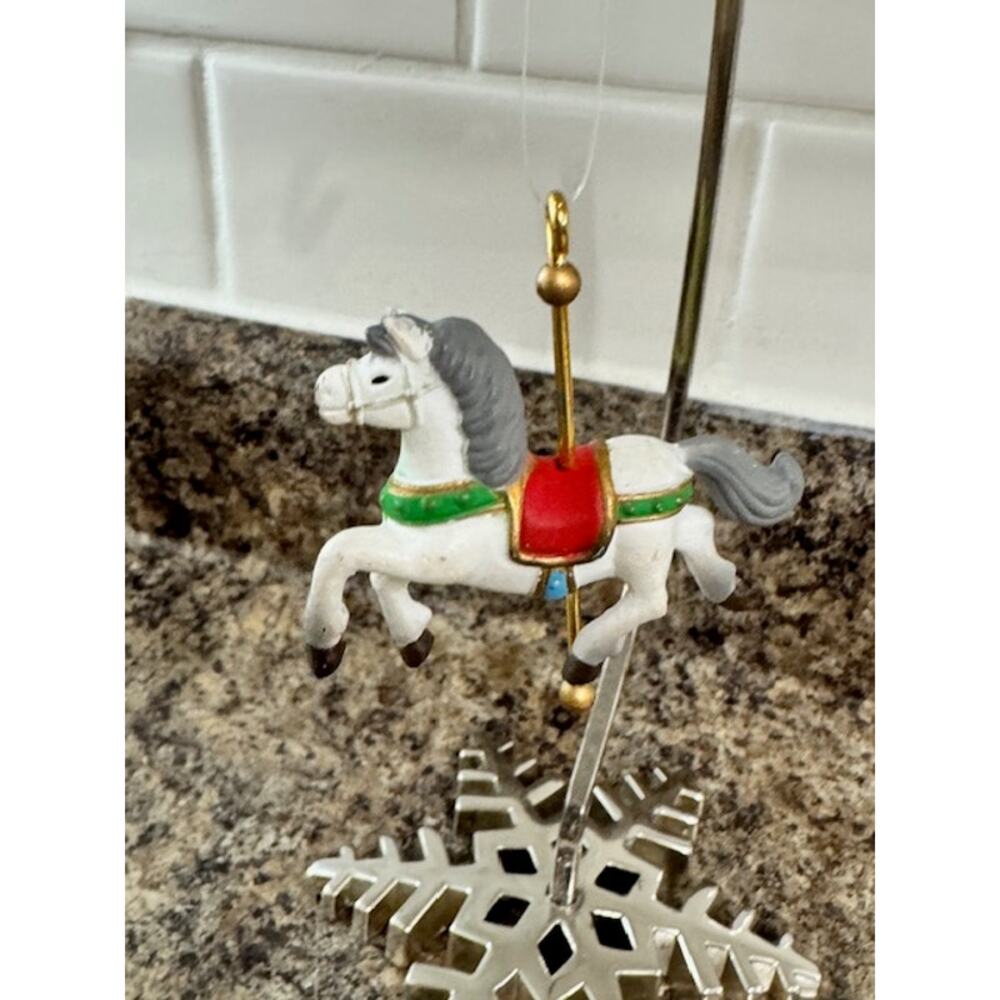 Vintage 1982 Enesco Carousel Horses Set of2 Christmas Ornaments 2¼ "